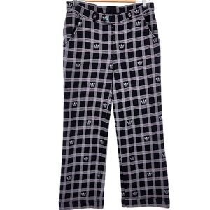 Adidas Originals Trefoil Men's Plaid Wool Blend AOP Pants Wide Leg Trouser Small